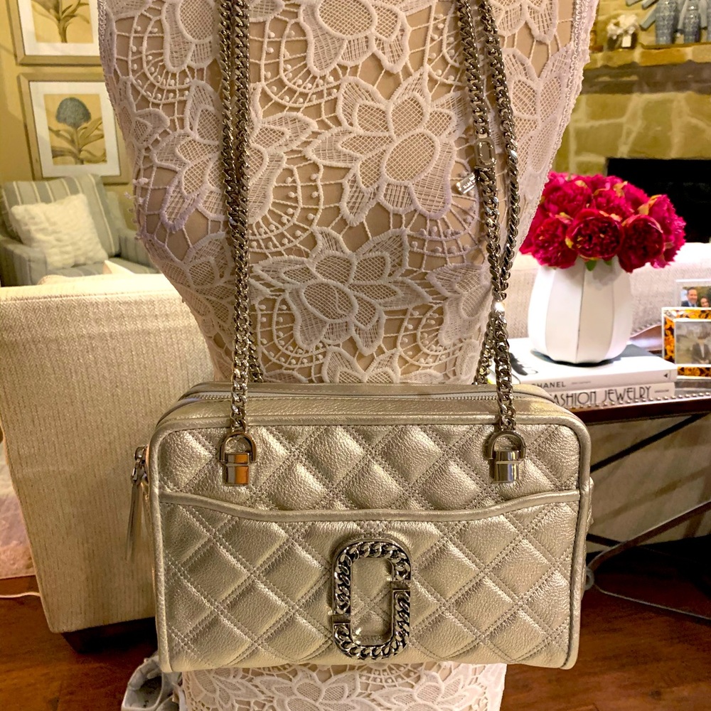 Marc Jacobs Metallic Silver Quilted Chain Shoulder Bag